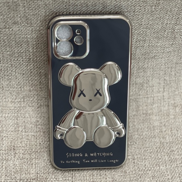 Electroplate Silver Violent Bear in Gray Background iPhone Case - Picture 1 of 9